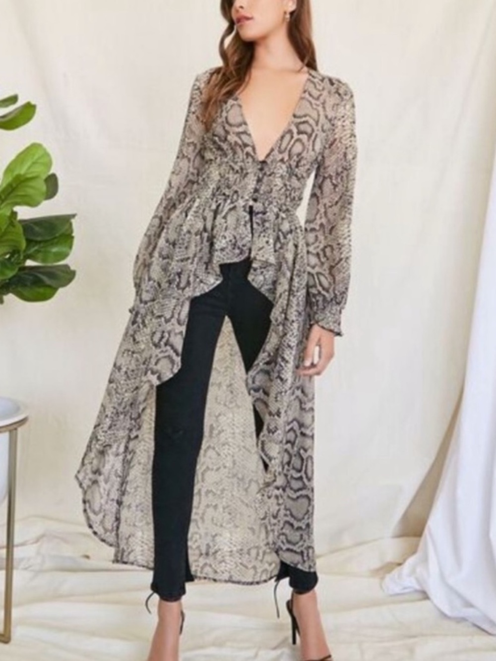 Live 4 Truth Snakeskin Duster Long Sleeve Sheer Layer Top Boho Size S